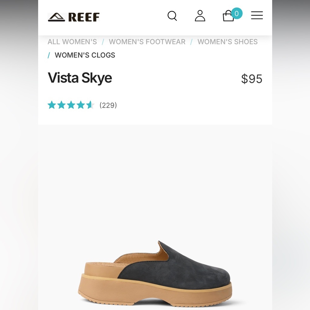 Reef Vista Skye Women's Clog — Black Upper with Tan Platform